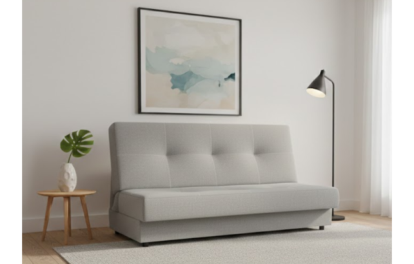 Wersalka Aga jasnoszara na sprężynach z funkcją spania i pojemnikiem